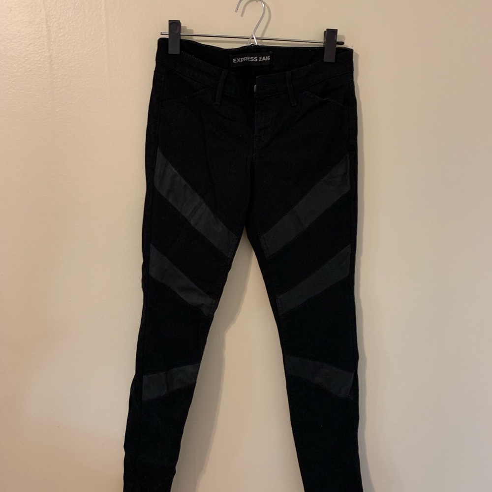Black Express Jeans with faux leather stripes